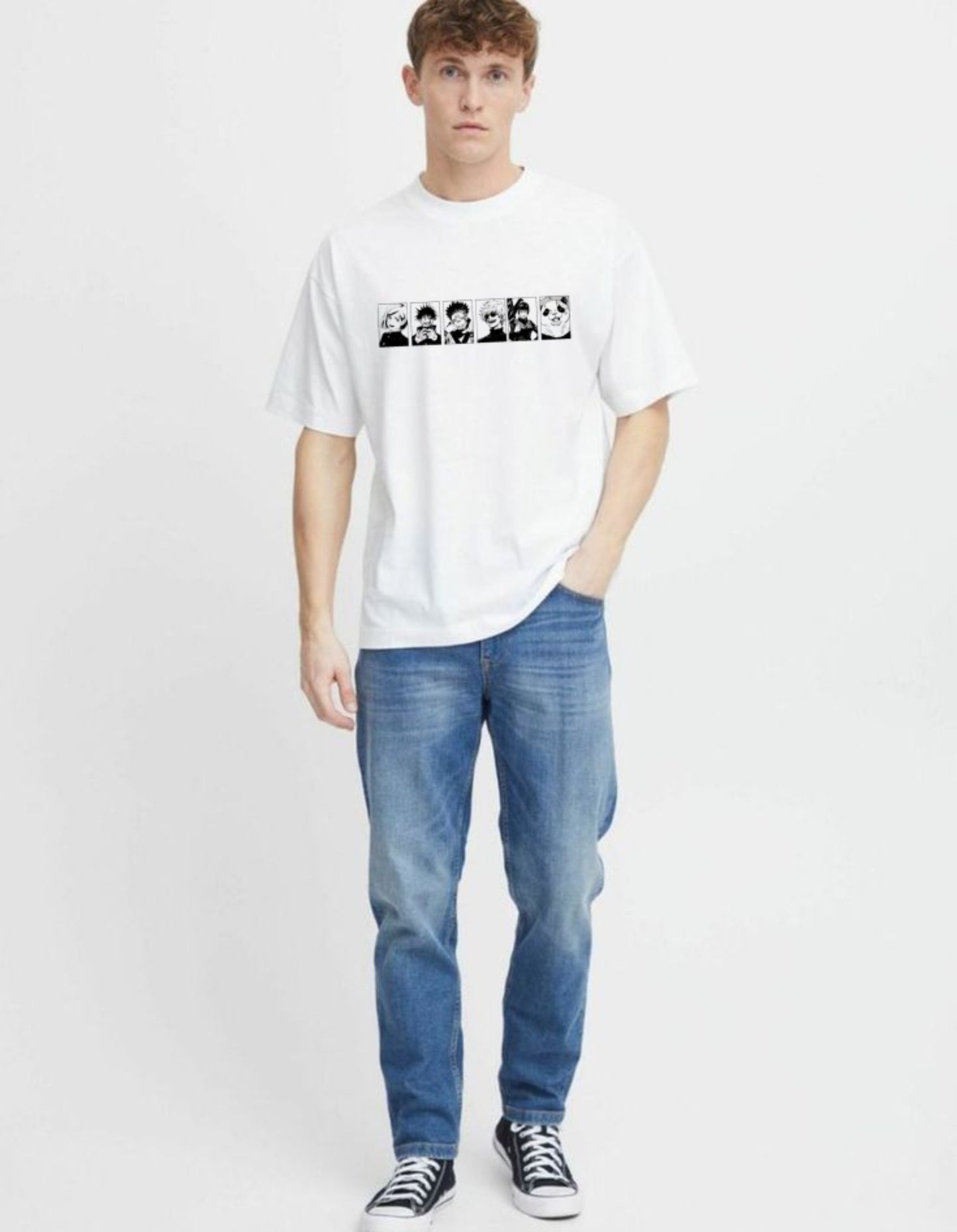 Unisex Anime Print | JJK white oversized T-Shirt