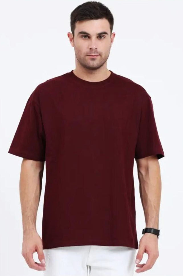 Men-oversized t-shirt maroon back printed