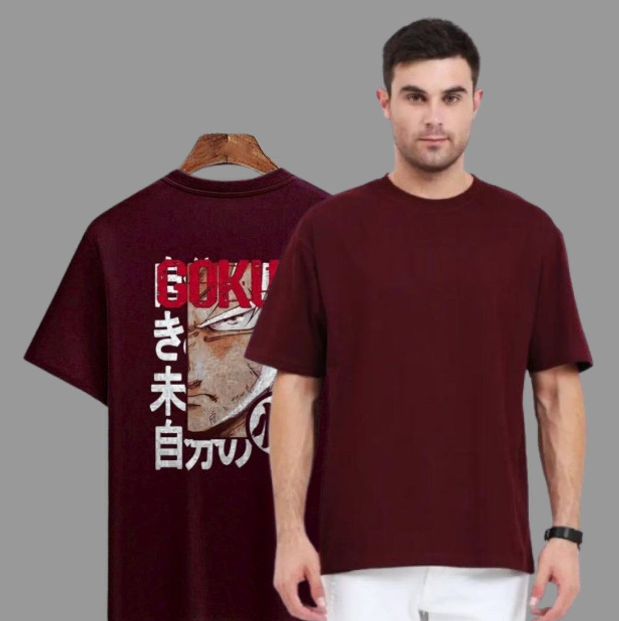 Men-oversized t-shirt maroon back printed