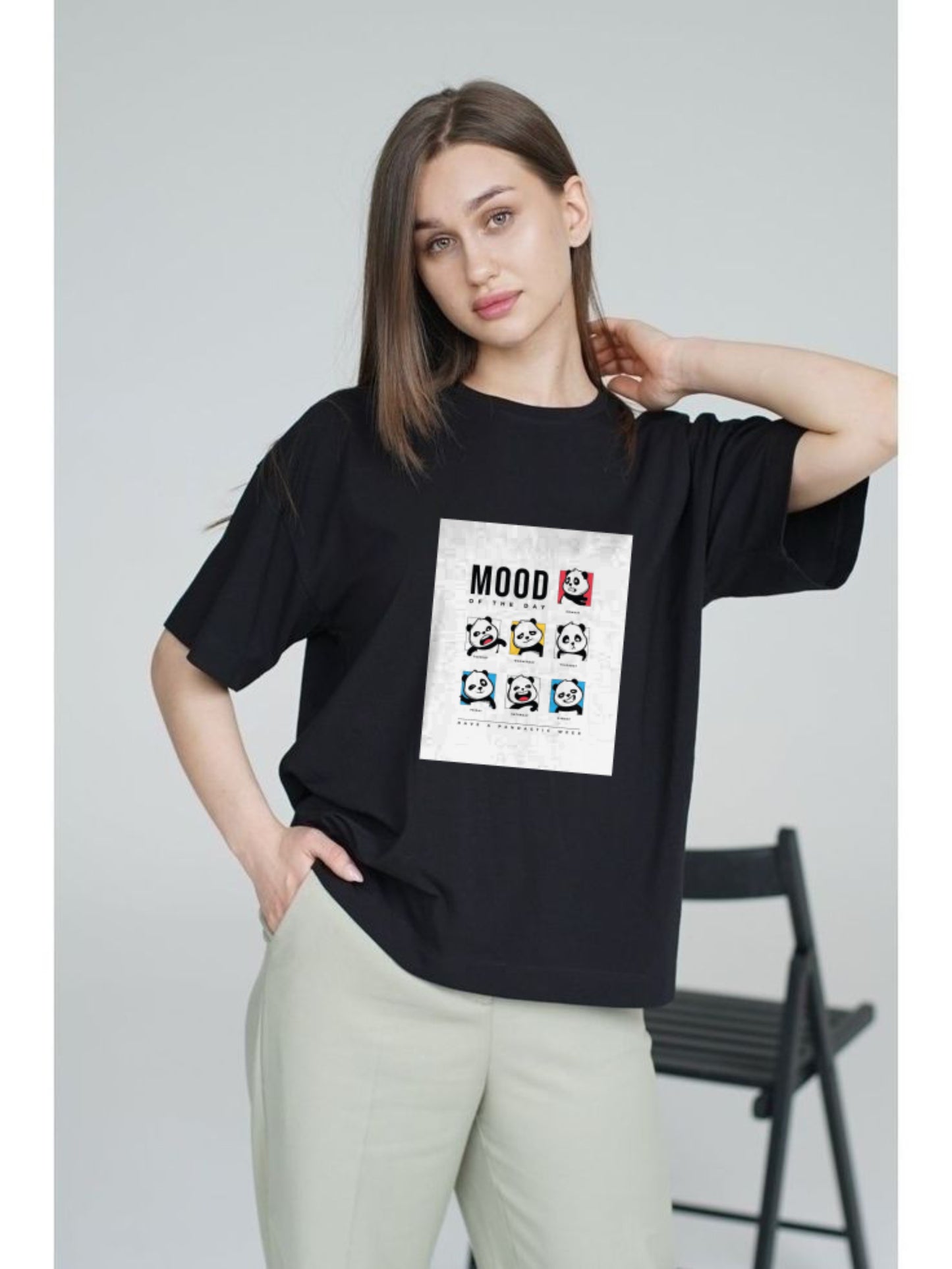 Black oversized cute cartoon printed t-shirt (Unisex)