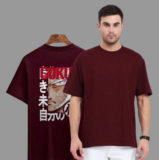 Men-oversized t-shirt maroon back printed